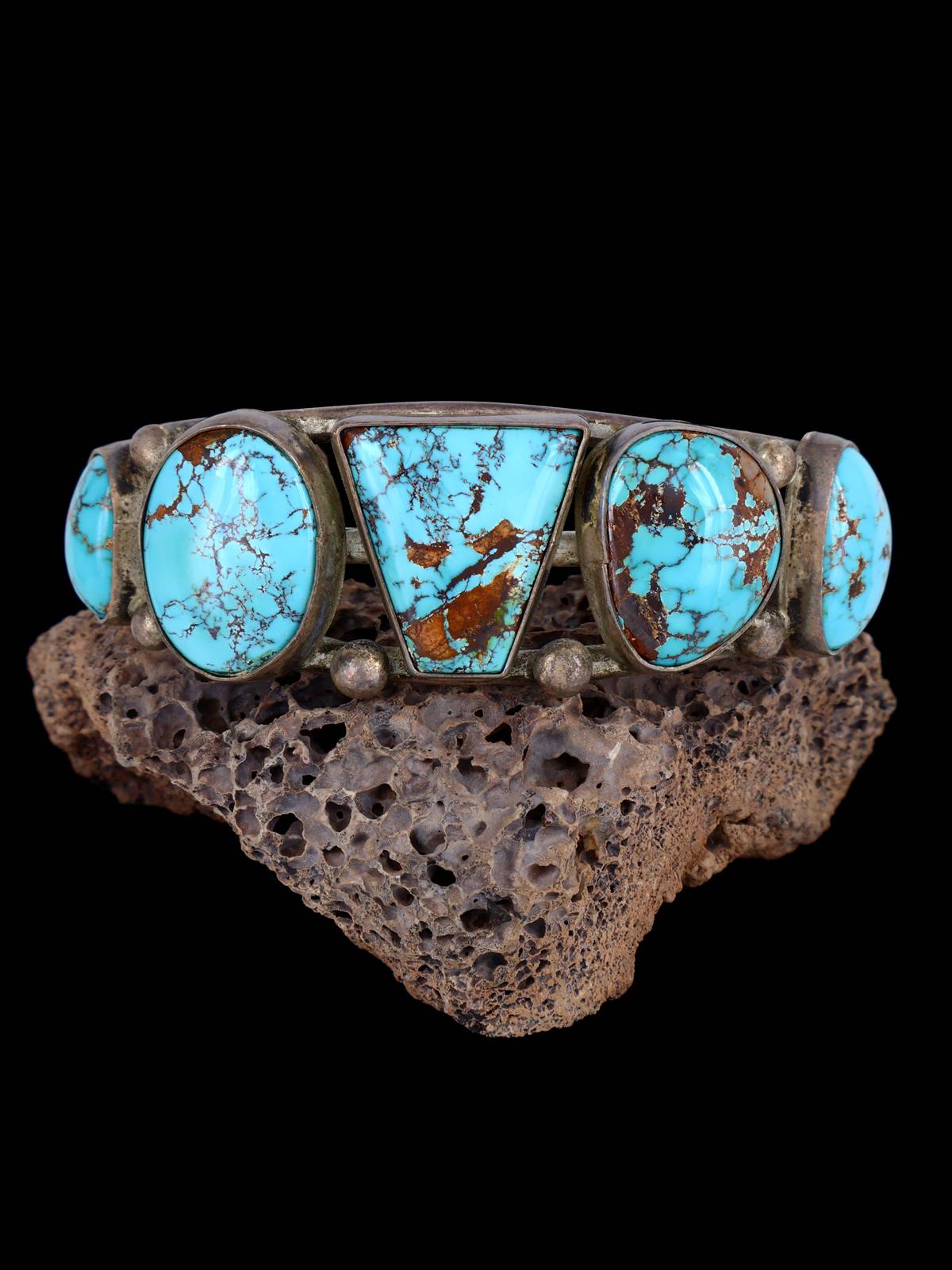 Vintage Native American Nevada Turquoise Sterling Silver Cuff Bracelet - PuebloDirect.com