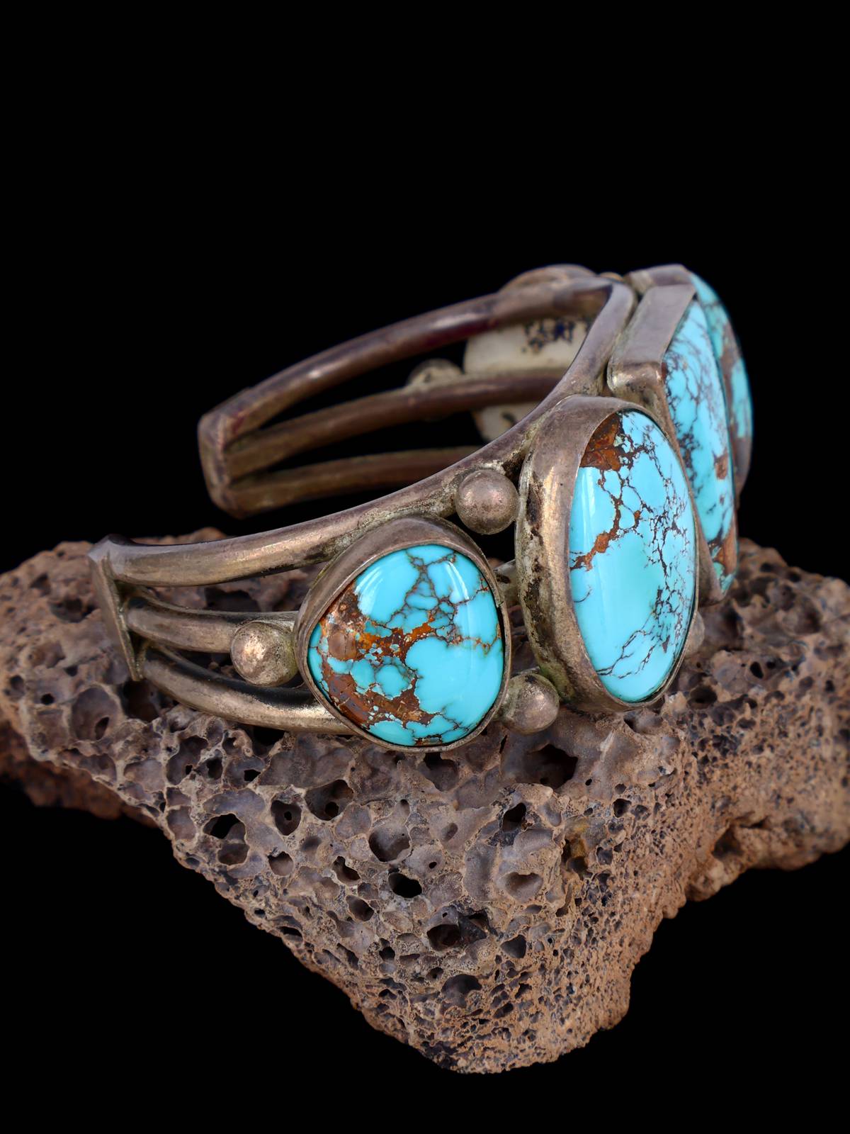 Vintage Native American Nevada Turquoise Sterling Silver Cuff Bracelet