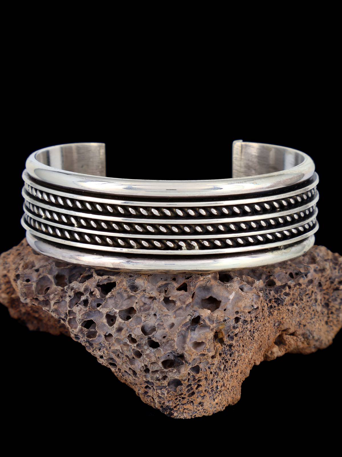 Heavy Native American Sterling Silver Twisted Rope Cuff Bracelet
