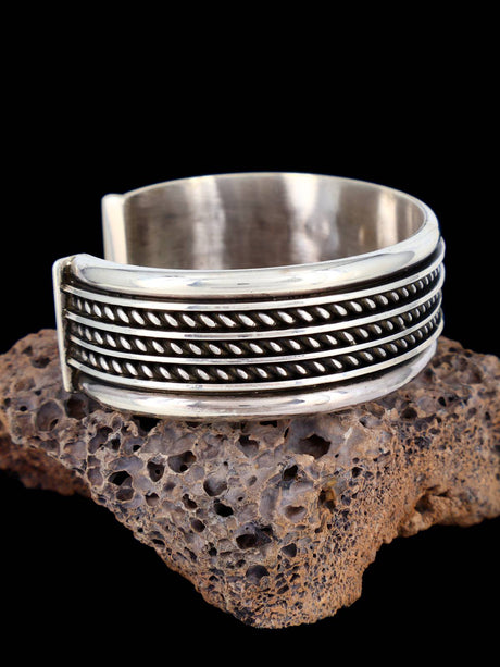 Heavy Native American Sterling Silver Twisted Rope Cuff Bracelet