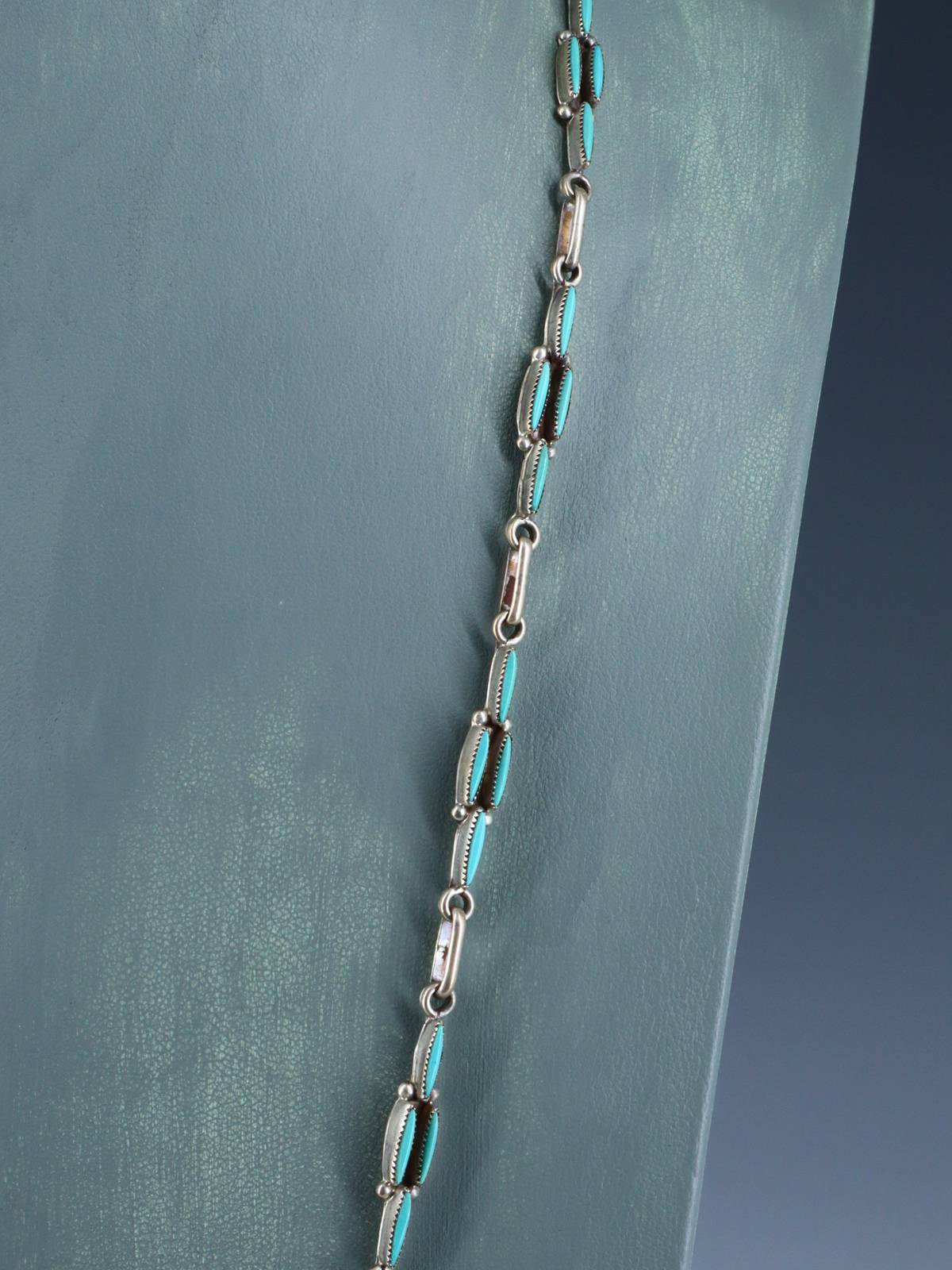 Vintage Native American Sterling Silver Needlepoint Turquoise Hand Made Chain