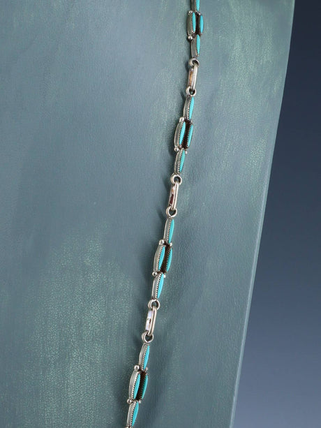 Vintage Native American Sterling Silver Needlepoint Turquoise Hand Made Chain