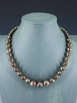 Vintage Native American Sterling Silver Handmade Graduated Bead Necklace