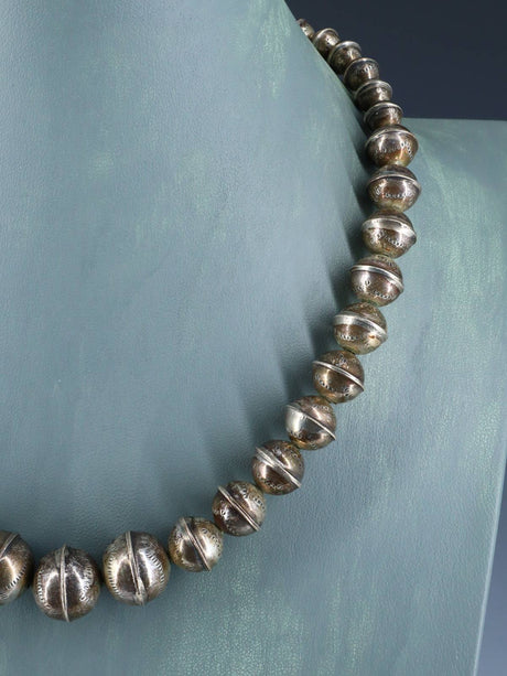 Vintage Native American Sterling Silver Handmade Graduated Bead Necklace