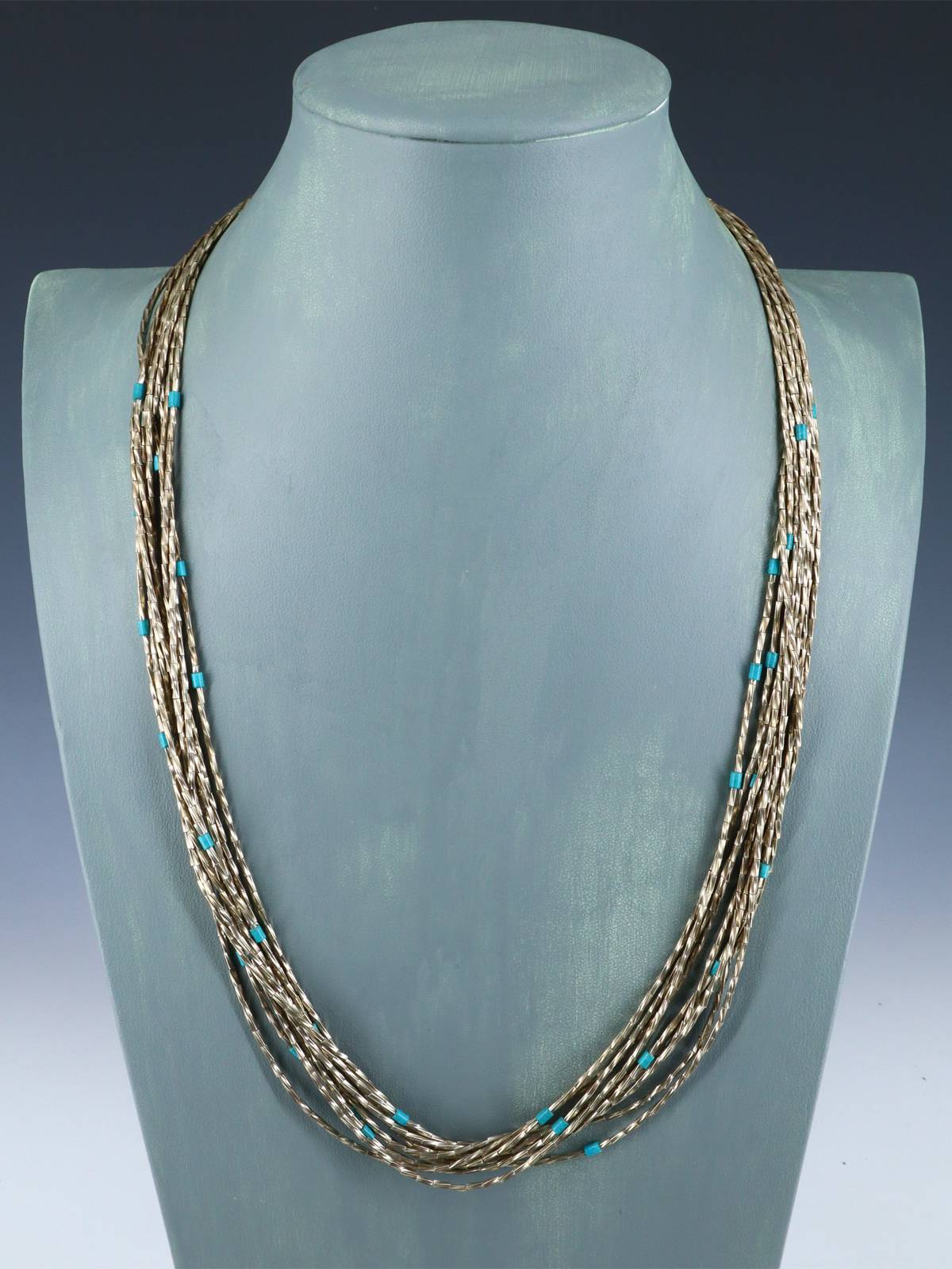 Vintage Ten Strand Sterling Silver Twisted Liquid Silver Turquoise Beaded Necklace