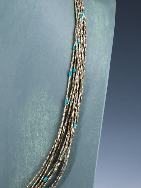 Vintage Ten Strand Sterling Silver Twisted Liquid Silver Turquoise Beaded Necklace