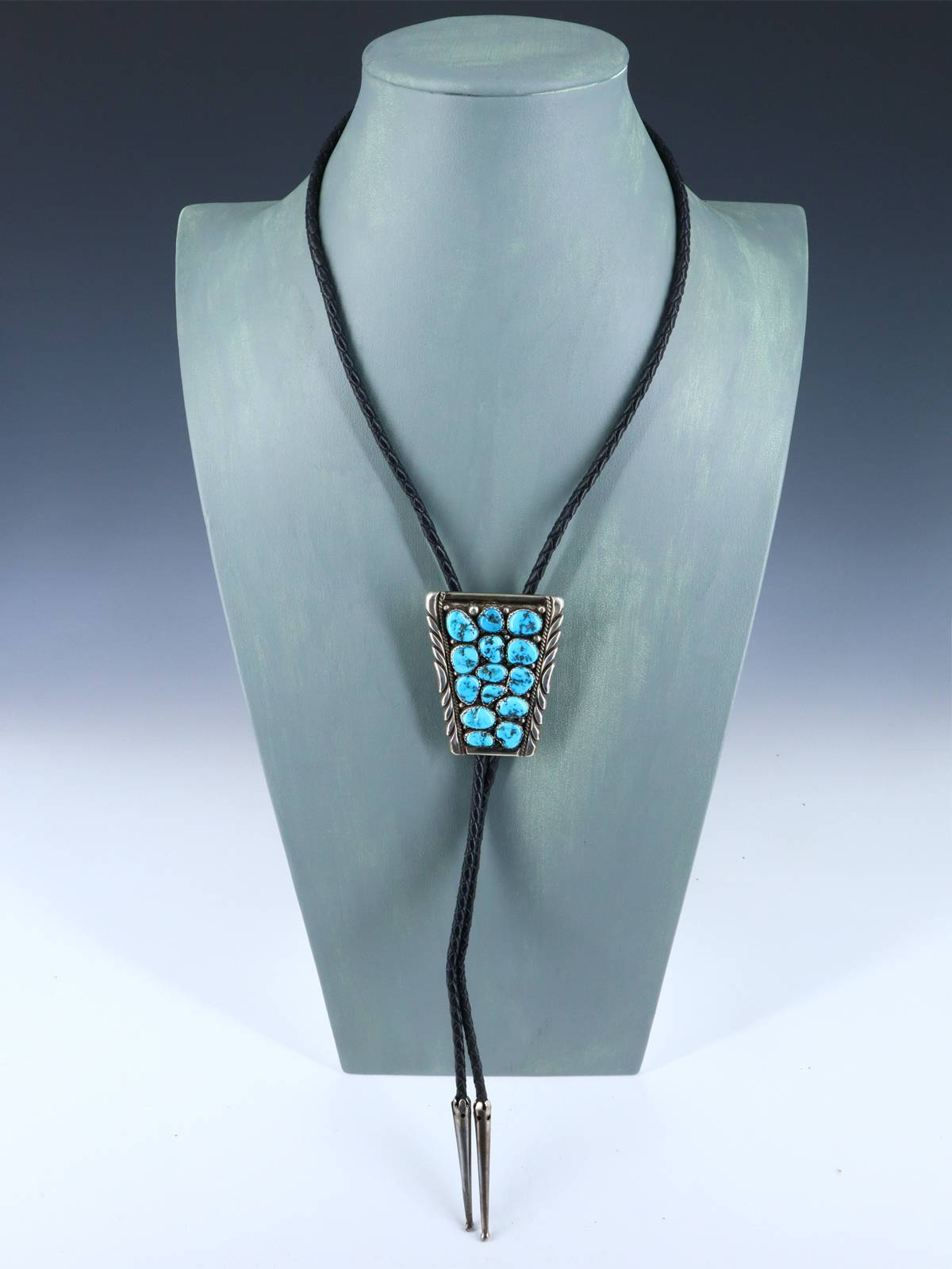 Vintage Estate Jewelry Sterling Silver Kingman Turquoise Bolo Tie