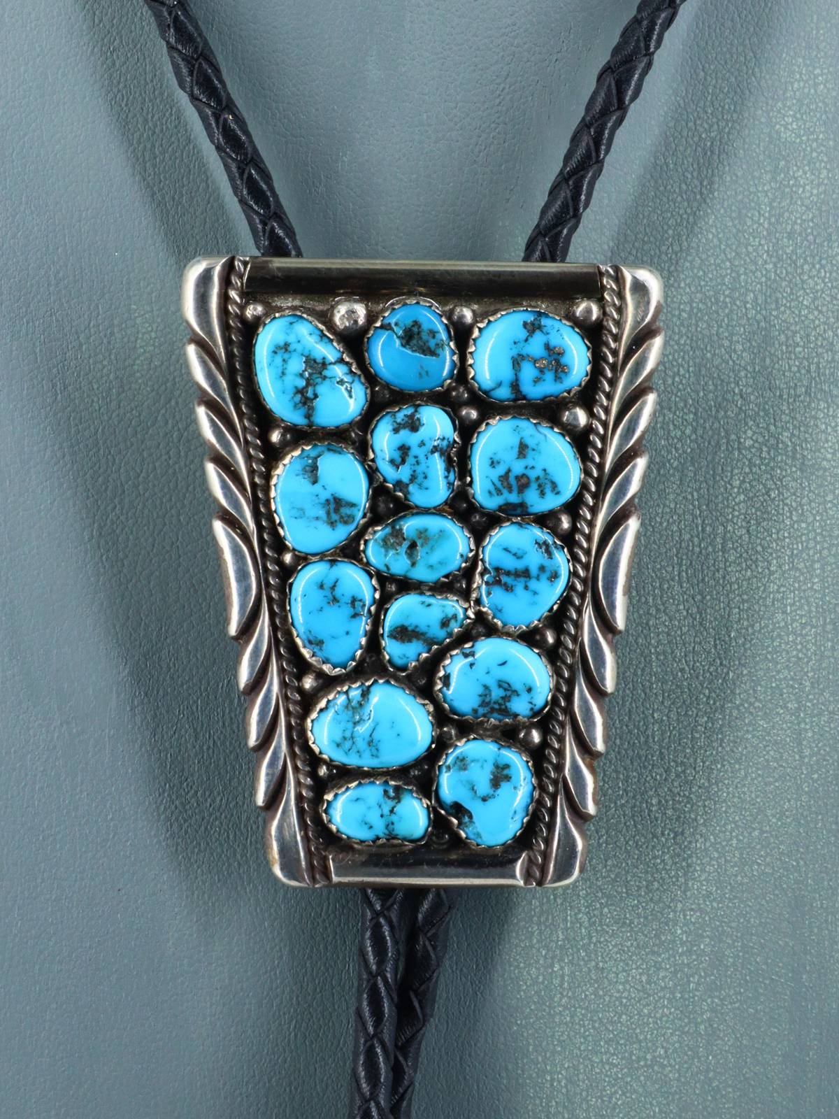 Vintage Estate Jewelry Sterling Silver Kingman Turquoise Bolo Tie