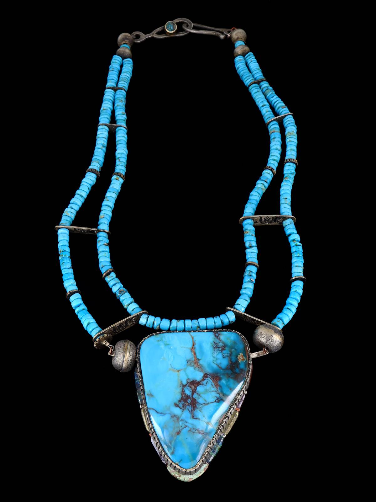 Estate Southwest Natural Bisbee Turquoise Sterling Silver Necklace