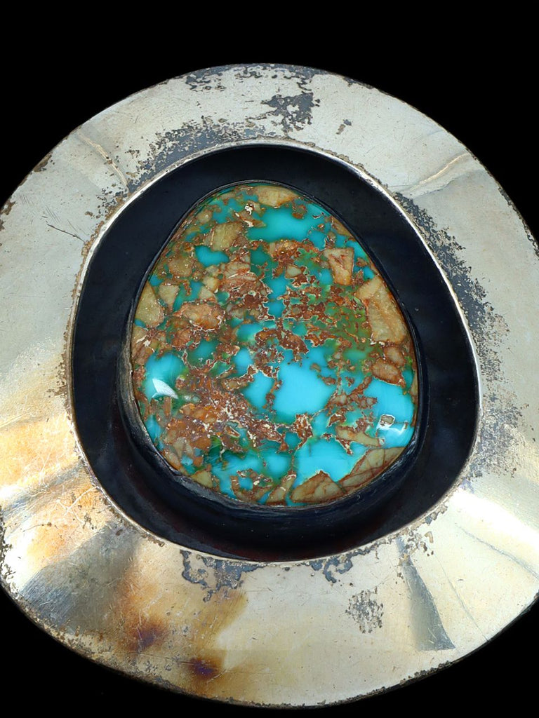 Old Indian Jewelry Sterling Silver Shadowbox Royston Turquoise Pendant - PuebloDirect.com