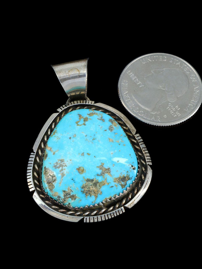 Old Indian Jewelry Sterling Silver Turquoise Pendant - PuebloDirect.com