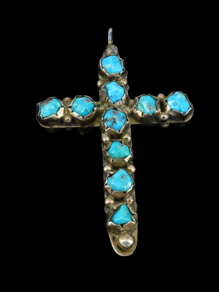 Vintage Native American Coral and Turquoise Cross Pendant - PuebloDirect.com