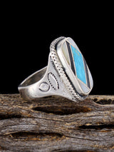 Bague incrustée d’argent sterling Zuni amérindien vintage, taille 5,5