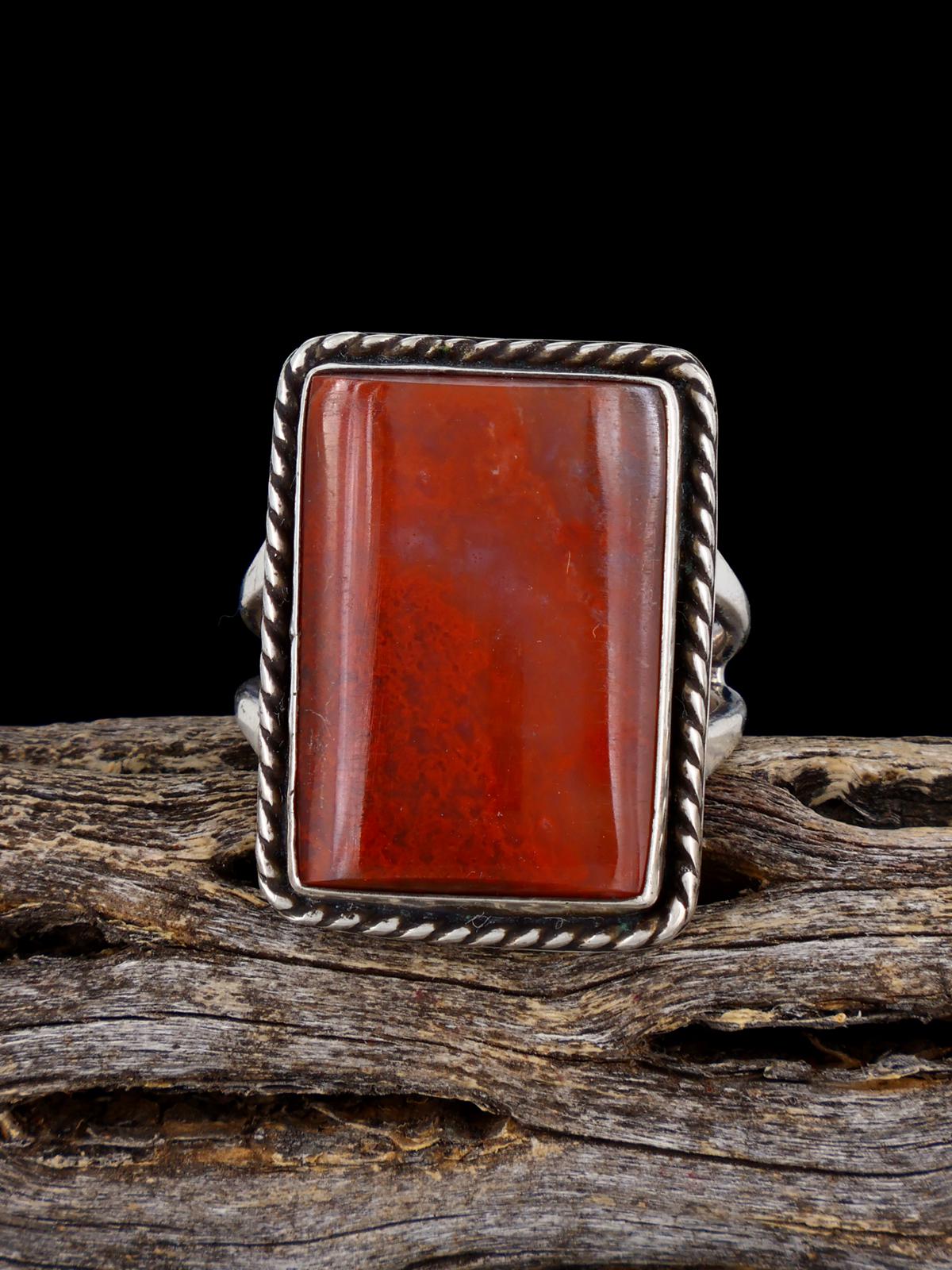 Estate Old Sterling Silver Petrified Wood Ring, Size 8.5
