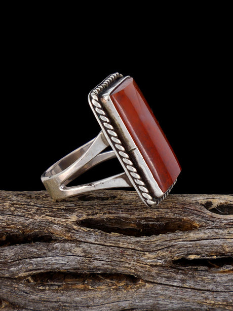 Estate Old Sterling Silver Petrified Wood Ring, Size 8.5