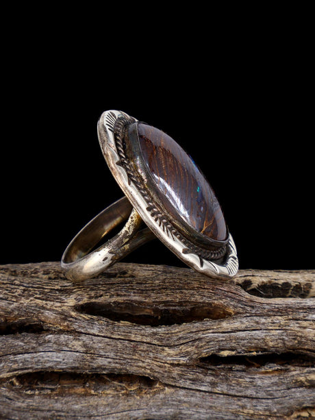 Bague incrustée d’argent sterling Zuni amérindien vintage, taille 5,5