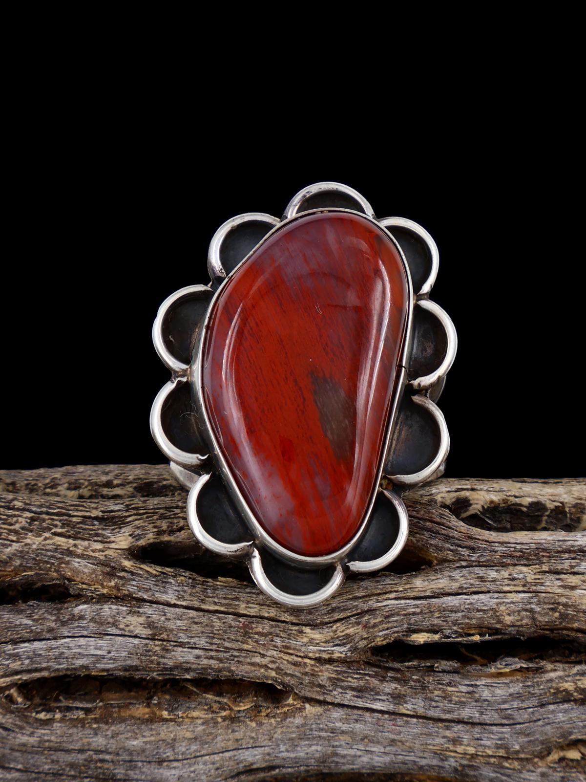 Estate Old Sterling Silver Petrified Wood Ring, Size 6.5