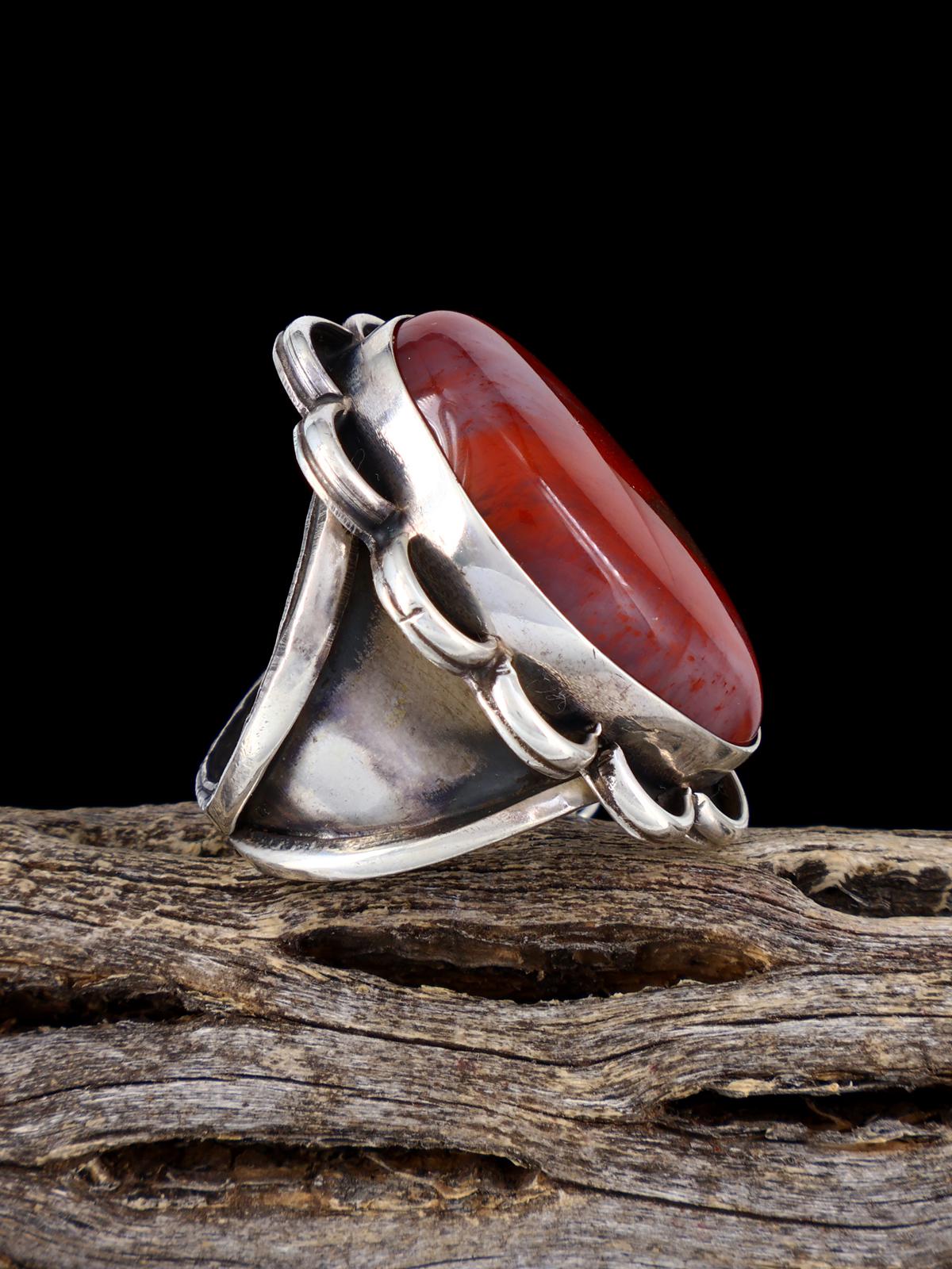 Estate Old Sterling Silver Petrified Wood Ring, Size 6.5