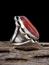 Estate Old Sterling Silver Petrified Wood Ring, Size 6.5