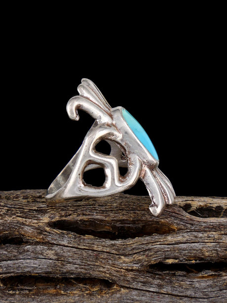 Anillo de incrustación de plata de ley Zuni nativo americano vintage, tamaño 5.5