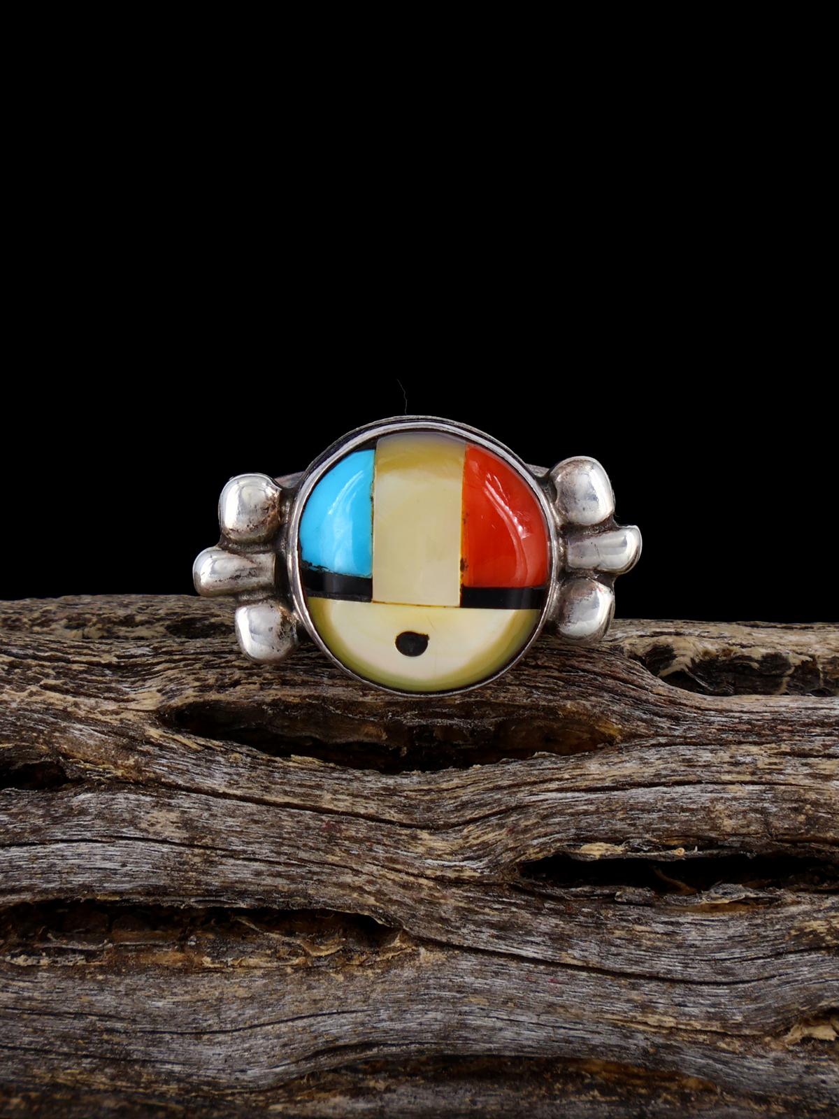 Vintage Sterling Silver Multistone Sunface Zuni Inlay Ring, Size 6 - PuebloDirect.com