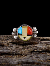 Vintage Sterling Silver Multistone Sunface Zuni Inlay Ring, Size 6 - PuebloDirect.com