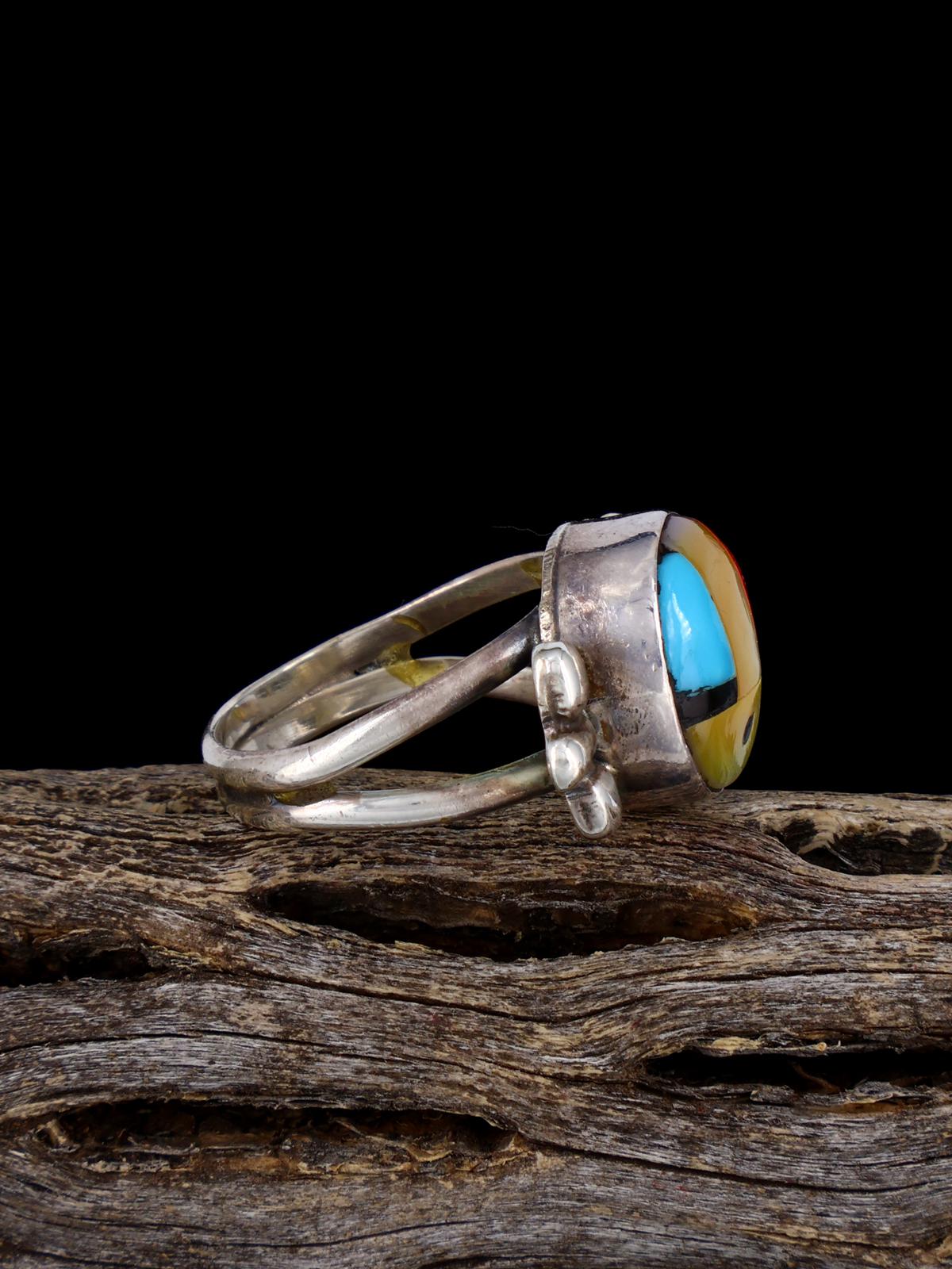 Vintage Sterling Silver Multistone Sunface Zuni Inlay Ring, Size 6