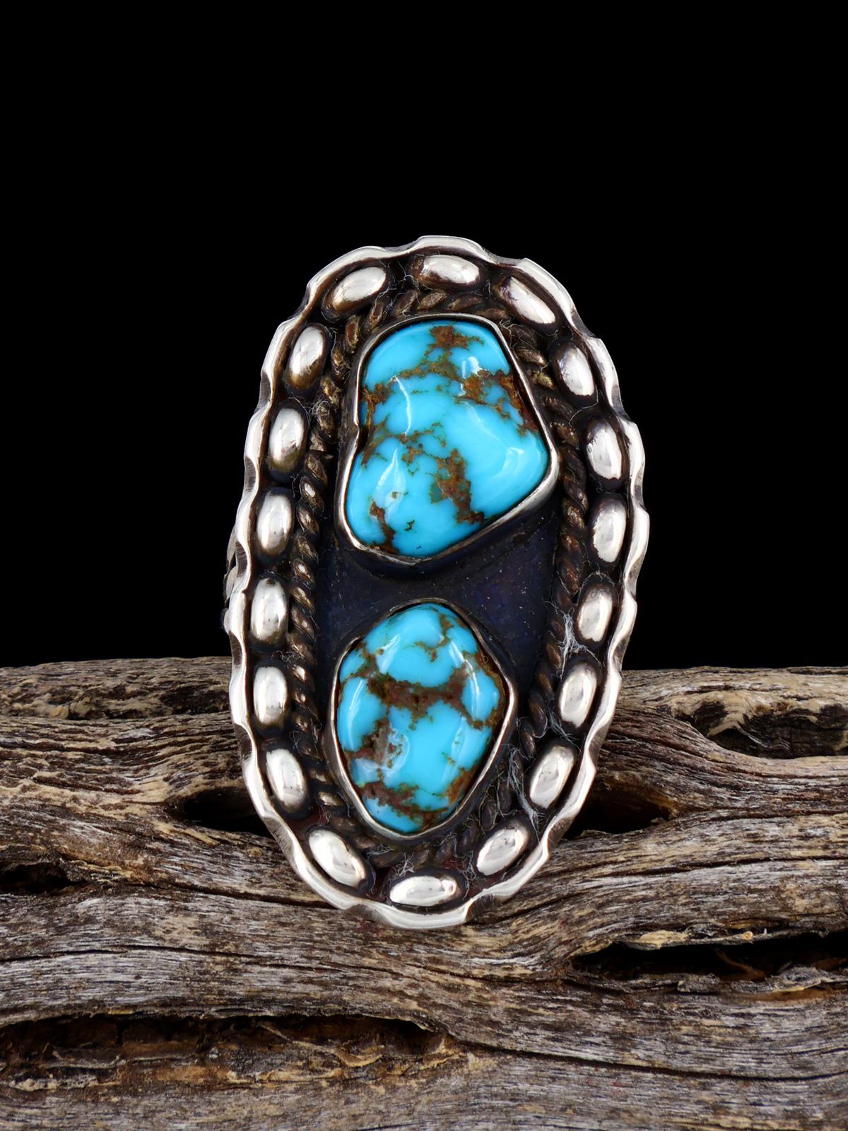 Vintage Native American Sterling Silver Turquoise Ring, Size 6.5 - PuebloDirect.com
