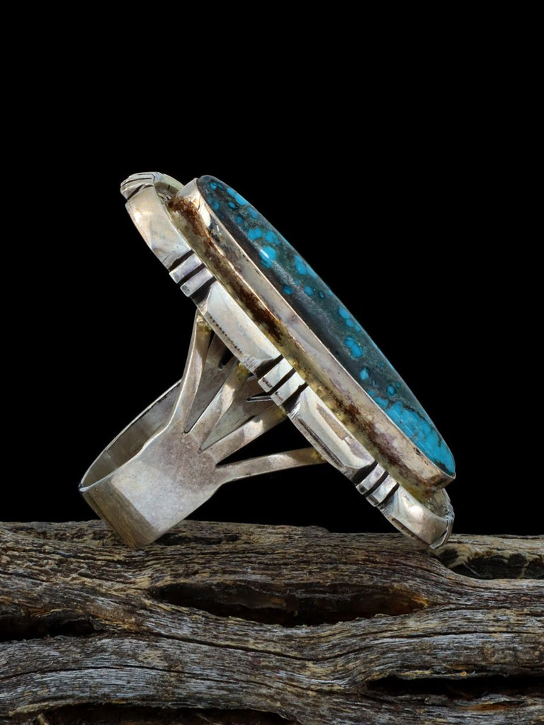 Estate Native American Sterling Silver Turquoise Ring, Size 8 - PuebloDirect.com