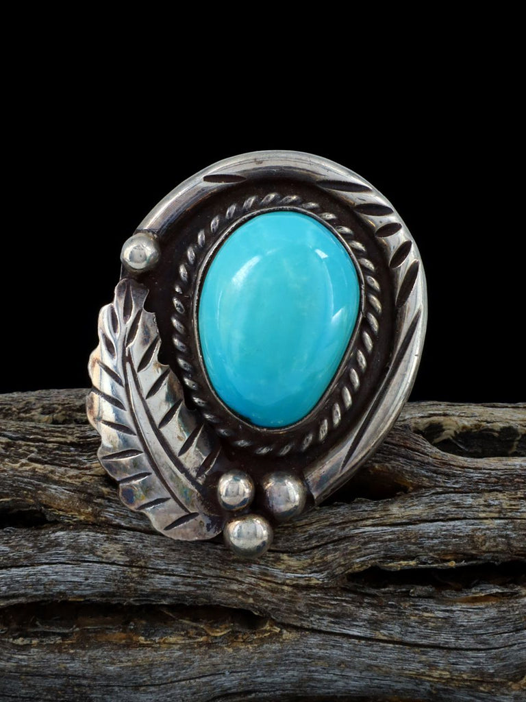 Estate Native American Sterling Silver Turquoise Ring, Size 7 - PuebloDirect.com