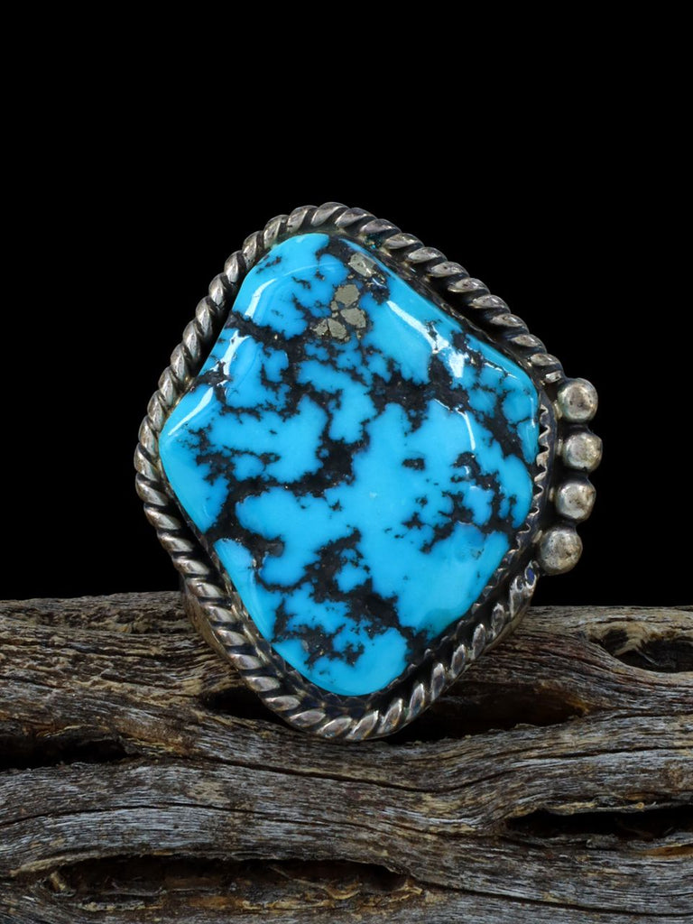 Vintage Native American Sterling Silver Kingman Turquoise Ring, Size 9 1/2 - PuebloDirect.com