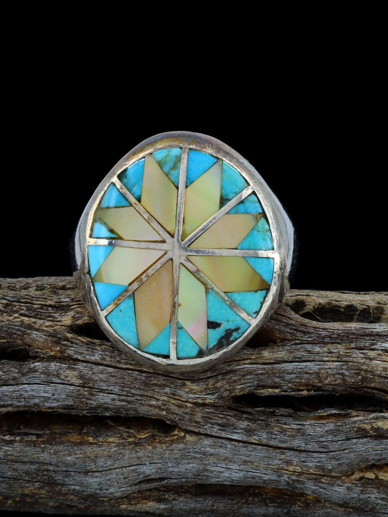 Estate Sterling Silver Zuni Inlay Ring, Size 9 1/2 - PuebloDirect.com