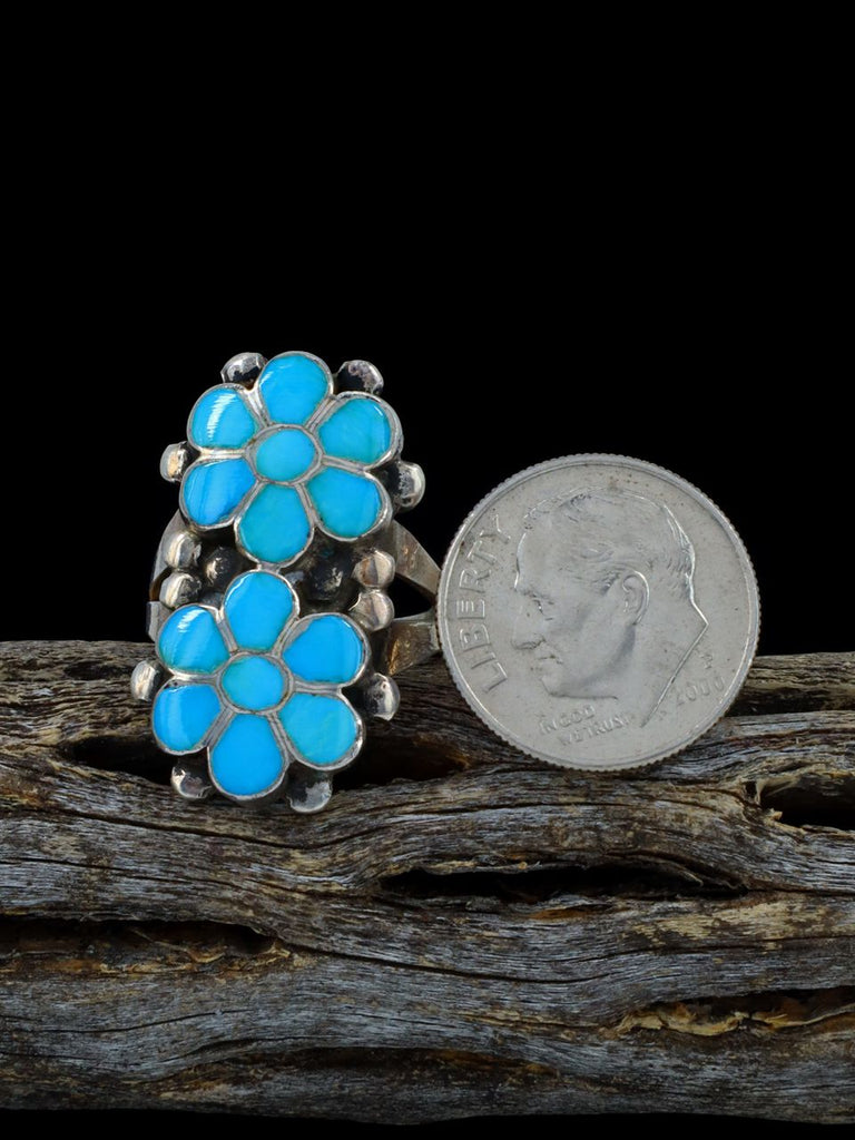 Estate Sterling Silver Zuni Flower Inlay Ring, Size 4 1/2 - PuebloDirect.com