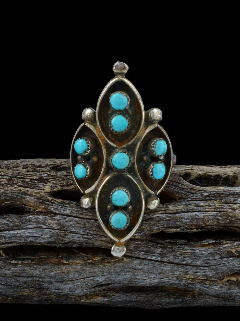 Vintage Sterling Silver Zuni Turquoise Snake Ring, Size 7 1/2 - PuebloDirect.com