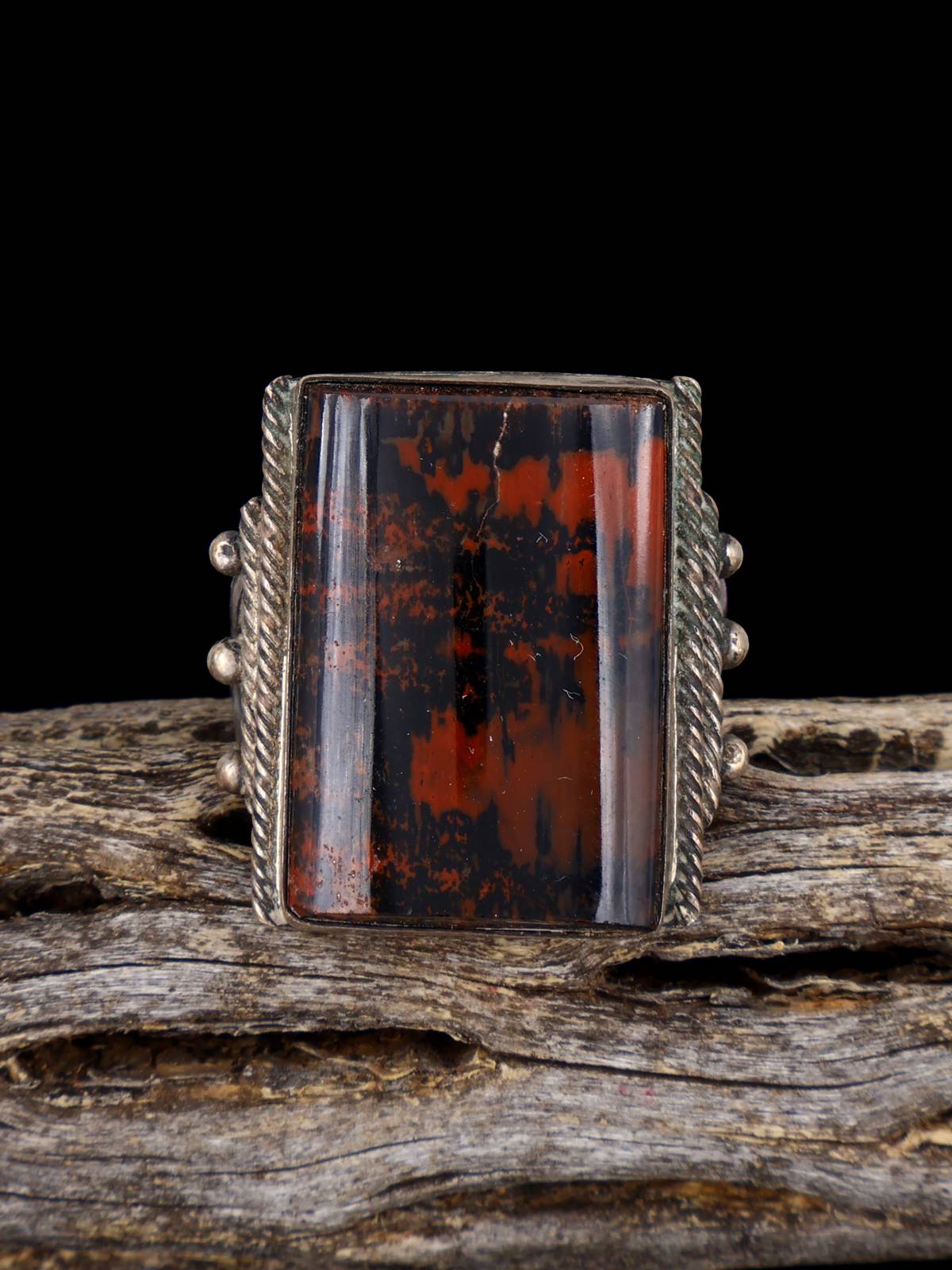 Estate Old Sterling Silver Petrified Wood Ring, Size 9.5 - PuebloDirect.com