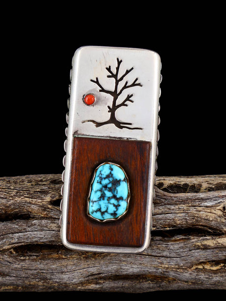 Vintage Native American Sterling Silver Turquoise Tree Ring, Size 7 - PuebloDirect.com