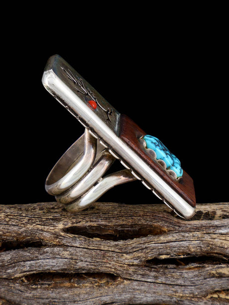 Vintage Native American Sterling Silver Turquoise Tree Ring, Size 7 - PuebloDirect.com
