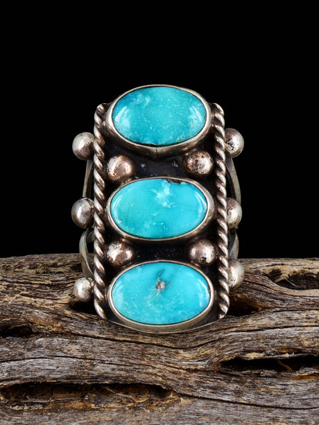 Vintage Native American Sterling Silver Turquoise Ring, Size 5 1/2 - PuebloDirect.com