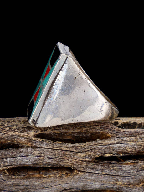 Vintage Native American Sterling Silver Multi Stone Inlay Ring, Size 9 1/4 - PuebloDirect.com