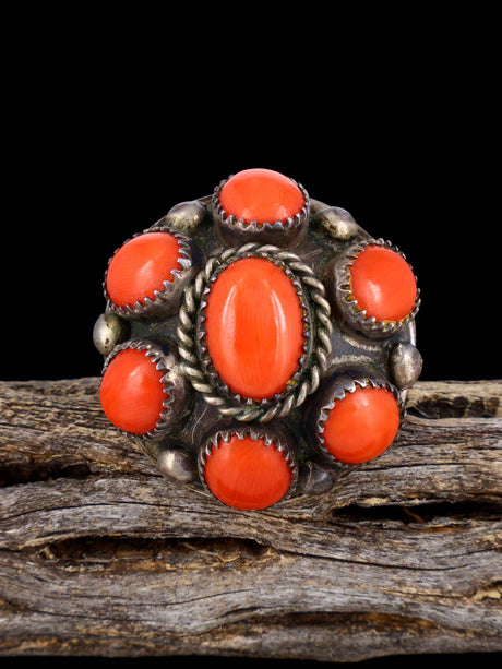 Vintage Native American Sterling Silver Coral Ring, Size 6 - PuebloDirect.com
