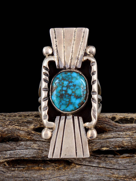 Vintage Native American Sterling Silver Turquoise Ring, Size 7 - PuebloDirect.com