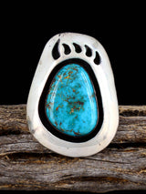 Vintage Native American Sterling Silver Turquoise Bear Paw Ring, Size 8 1/4 - PuebloDirect.com