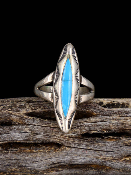 Old Sterling Silver Turquoise Ring, Size 6 1/2 - PuebloDirect.com