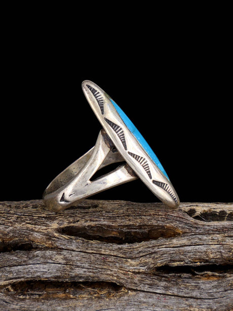 Old Sterling Silver Turquoise Ring, Size 6 1/2 - PuebloDirect.com