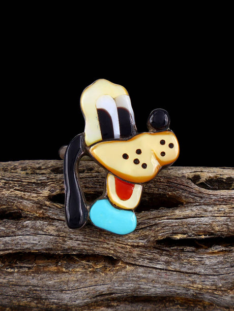 Vintage Native Sterling Silver Multistone Zuni Inlay Pluto Ring, Size 6 - PuebloDirect.com