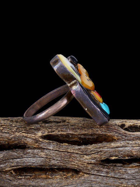 Vintage Native Sterling Silver Multistone Zuni Inlay Pluto Ring, Size 6 - PuebloDirect.com