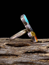 Vintage Native Sterling Silver Multistone Zuni Inlay Daisy Duck Ring, Size 6 1/4 - PuebloDirect.com