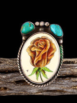 Vintage Native American Sterling Silver Turquoise Scrimshaw Ring, Size 8 - PuebloDirect.com