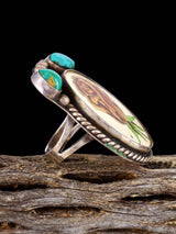 Vintage Native American Sterling Silver Turquoise Scrimshaw Ring, Size 8 - PuebloDirect.com