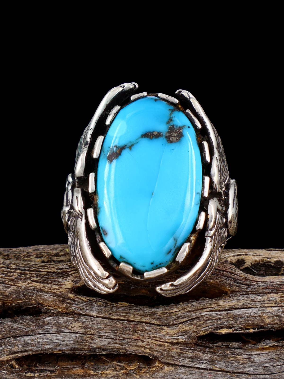 Vintage Native American Turquoise Sterling Silver Sculpted Eagle Ring, Size 10 3/4
